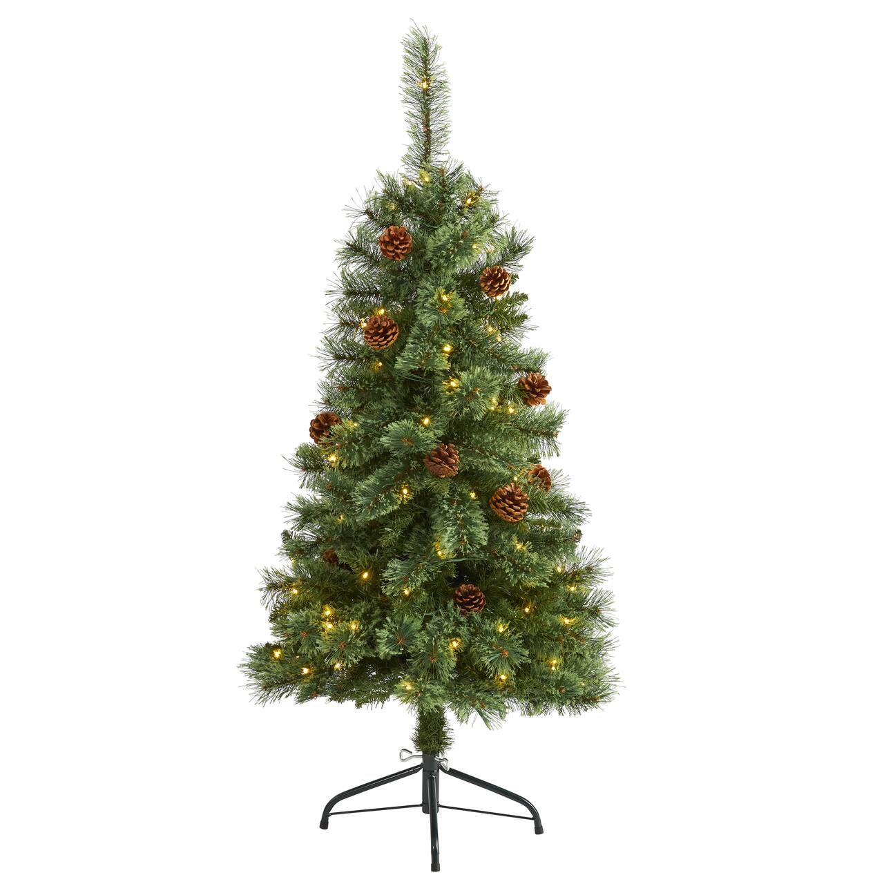 4ft. Pre-Lit White Mountain Pine & Pinecones Artificial Christmas Tree with Clear LED Lights